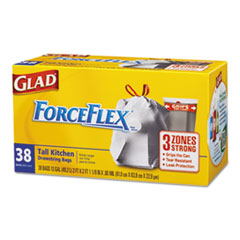 ForceFlex Tall Kitchen
Drawstring Trash Bags, 13gal,
.9 mil, White - GLAD
FORCEFLEX TALL
KITCHEN,DRAWSTRING,6/38CT