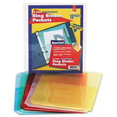 Ring Binder Poly Pockets,
8-1/2 x 11, Assorted Colors,
5 Pockets/Pack - POCKET,RNG
BNDR,POLY,5CLR