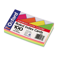 Ruled Index Cards, 3 x 5,
Glow Green/Yellow,
Orange/Pink, 100/Pack -
CARD,INDEX,3X5ASTD,GLOW