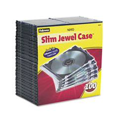 Thin Jewel Case, Clear/Black,
100/Pack -
CASE,CD,JWL,SLM,100PK,CLR
