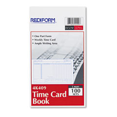 Employee Time Card, Weekly,
4-1/4 x 7, 100/Pad -
CARD,WKLY TIME WAG 4.25X7