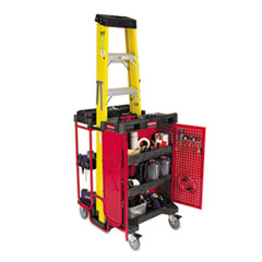 Ladder Cart w/Cabinet,
3-Shelf, 27w x 31-1/2d x 42h,
Black/Red - C-LADDER CART
WITH CABI