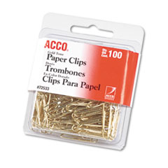 Paper Clips, Wire, No. 2, 1-1/8&quot;, Gold Tone, 100/Box -