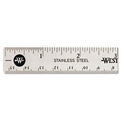 Stainless Steel Office Ruler With Non Slip Cork Base, 6&quot; -