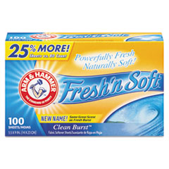 Fresh &#39;n Soft Dryer Sheets,
Fresh Burst, 100 Sheets/Box -
ARM HAMMER FRESH N SOFT DRYER
SH CLN BRST 6/100 CT